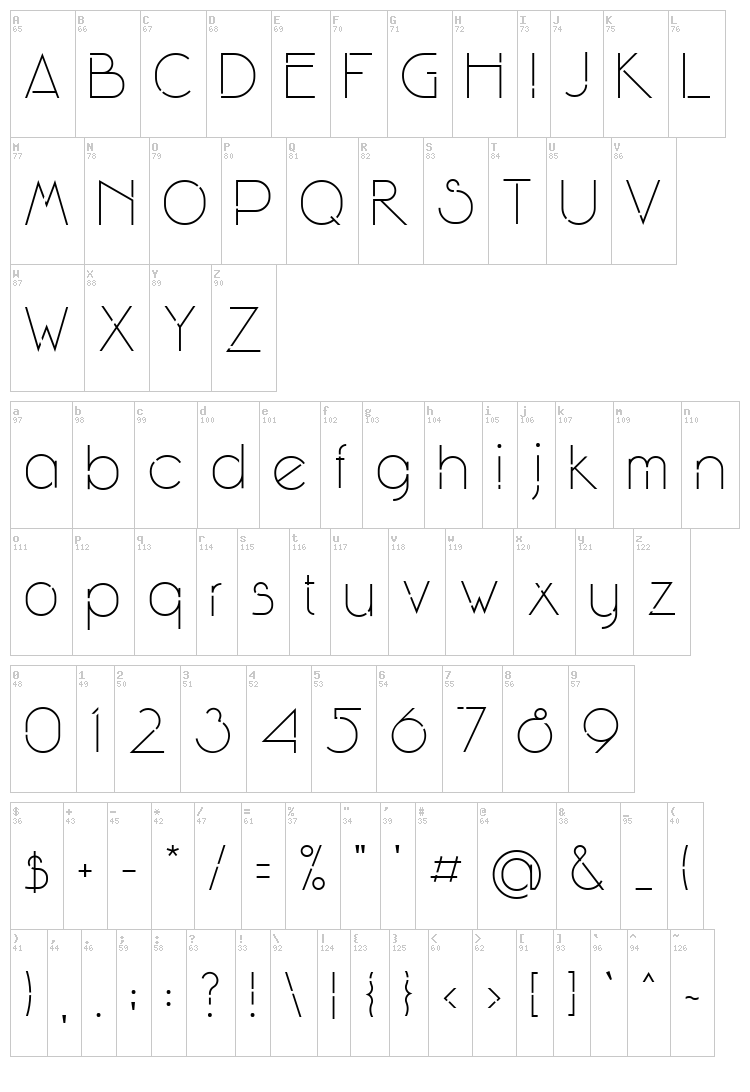Winsgate A font map